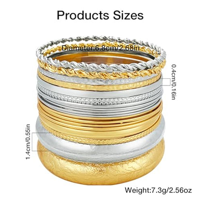 YBMYCM 10Pcs Gold-plated Bangle Bracelet Set for Women Multi Layer Stackable Wide Bangles Indian Chunky Bangle Bracelets Ethnic Glossy Textured Bracelets Wedding Outfit Jewelry - style: 20pcs-G-Silver