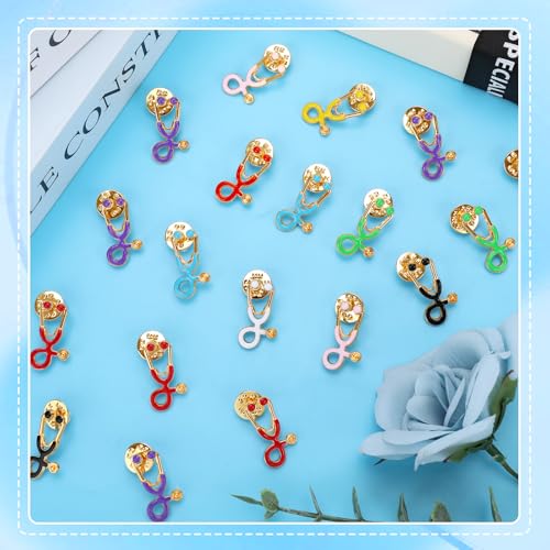 SANNIX 15Pcs Stethoscope Pins, Stethoscope Lapel Pins Enamel Nurse Doctor Brooch Badge Nurse Week Gifts for Clothes Bags Hats Accessories, 8 Colors - style: Stethoscope Pin