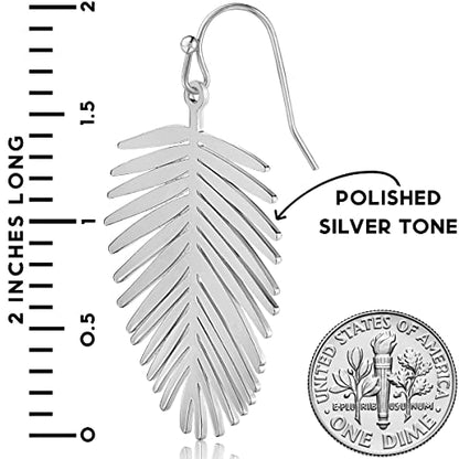 Palm Leaf Earrings for Women - Boho Tropical Dangle Earrings | Plated in Gold Tone or Silver Tone - color: 2" inch - Silver
