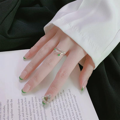 Adjustable Leaf Stackable Rings for Women Cubic Zirconia Stones Blue Leaves Purple Flower Open Band Stacking Finger Sliver Rings Fashion Plant Floral Aesthetic CZ Jewelry - color: enamel leaf