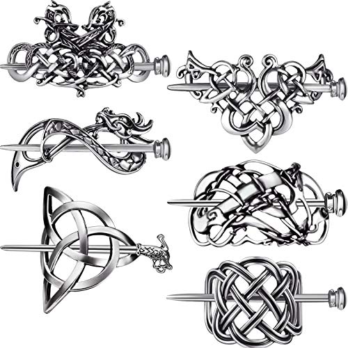 Syhood 6 Pieces Retro Silver Viking Celtic Alloy Hair Clips - Hair Accessories for Women Girls - style: Retro