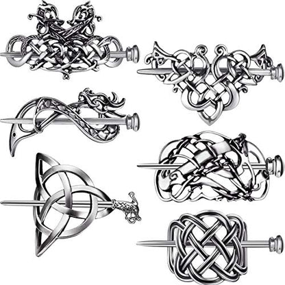 Syhood 6 Pieces Retro Silver Viking Celtic Alloy Hair Clips - Hair Accessories for Women Girls - style: Retro