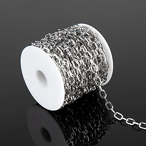 32.8 Feet Silver Stainless Steel Link Cable Chain Paperclip Necklace Chains Bulk with Jump Rings Lobster Clasps Extender Chain for DIY Jewelry Making - color: Steel Square