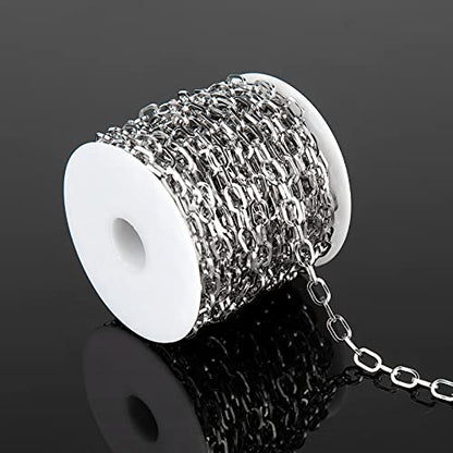 32.8 Feet Silver Stainless Steel Link Cable Chain Paperclip Necklace Chains Bulk with Jump Rings Lobster Clasps Extender Chain for DIY Jewelry Making - color: Steel Square