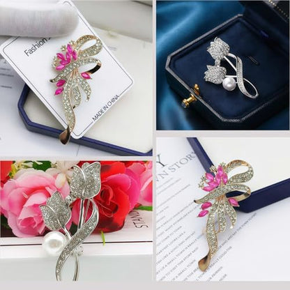 2pcs Rhinestone Brooch Pin for Women Dress Elegant Stylish Crystal Brooches Fashion Accessories Pins Lapel Boutonniere Ideas Wedding Christmas Birthday Jewelry Easter Gift - color: 08 Purple/Silver