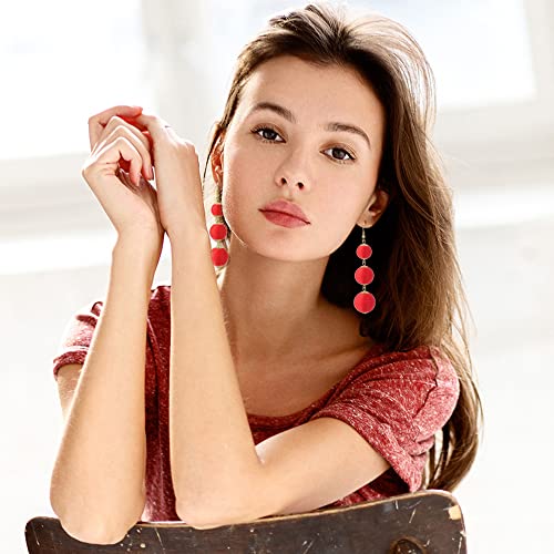 4Pairs Tassel Earrings For Women Fan Shape Tassel Earrings Long Thread Tassel Earrings Bohemian Fringe Drop Handmade Earrings - style: 4 Red