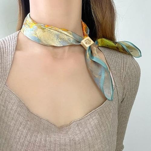 Dainty Square Silk Scarf Ring Brooch for Women Girls Fashion Geometric Rose Flower Carved Shawl Scarves Buckle Wrap Clasp Clip Rings Brooches Fashion Dress Accessories Jewelry - color: Gold-Tone