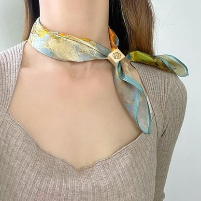 Dainty Square Silk Scarf Ring Brooch for Women Girls Fashion Geometric Rose Flower Carved Shawl Scarves Buckle Wrap Clasp Clip Rings Brooches Fashion Dress Accessories Jewelry - color: Gold-Tone