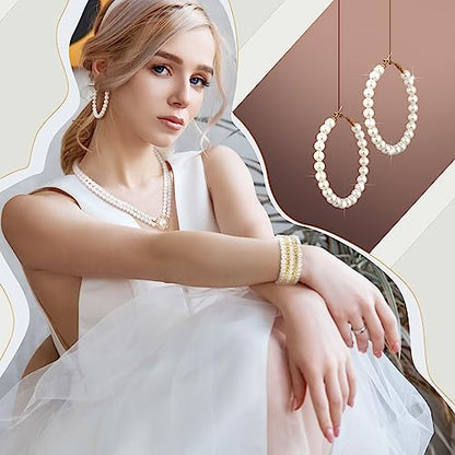 Bonuci 12 Pcs Women Pearl Jewelry Set Pearl Necklace Bracelet Earrings with Rhinestone for Wedding Birthday Bridal Tea Party - style: Novel Style