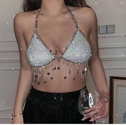 Body Chain Bra Fashion Shoulder Necklaces Bra Chain Body Jewelry - color: Silver Six