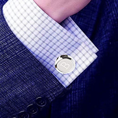 Mens Classic Stainless Steel Initial Cufflinks 26 Alphabet Initial Letter Cufflinks Business Wedding Shirts A-Z - style: B