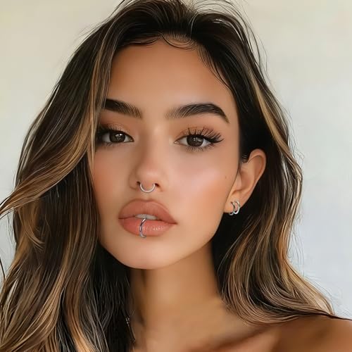 10Pcs Gold Nose Ring Hoop 18G/20G Clicker Nose Hoops Hypoallergenic Stainless Steel Nose Piercings Jewelry Gold Nose Jewelry Septum Helix Cartilage Lip Body Piercings for Women Men 7mm 8mm 9mm 10mm 12mm - color: Black and Silver-20G