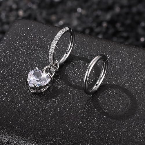 THUNARAZ 14G Hoop Belly Button Rings for Women CZ Clicker Navel Piercing | Surgical Stainless Steel Belly Navel Rings, Hoop Heart Butterfly Dangle Belly Piercing Jewelry - color: Silver Tone-Heart