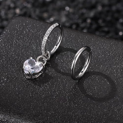THUNARAZ 14G Hoop Belly Button Rings for Women CZ Clicker Navel Piercing | Surgical Stainless Steel Belly Navel Rings, Hoop Heart Butterfly Dangle Belly Piercing Jewelry - color: Silver Tone-Heart