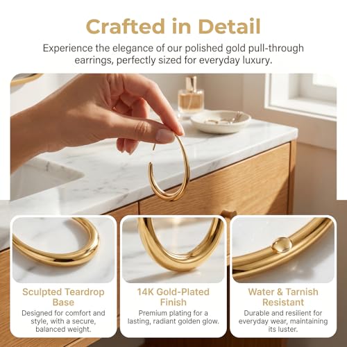 4 Pairs Gold Hoop Earrings for Women | 14K Gold Plated Hypoallergenic Small Large Earrings Set, Lightweight Stainless Steel Hoops - color: Metallic