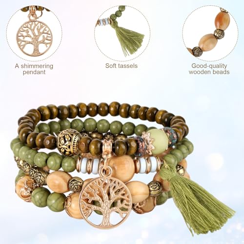 Mikovivi Beaded Bracelets for Women, Multilayer Boho Western Turquoise Bracelets Stackable Bohemian Bead Elastic Jewelry Gifts for Women Men