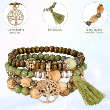 Mikovivi Beaded Bracelets for Women, Multilayer Boho Western Turquoise Bracelets Stackable Bohemian Bead Elastic Jewelry Gifts for Women Men