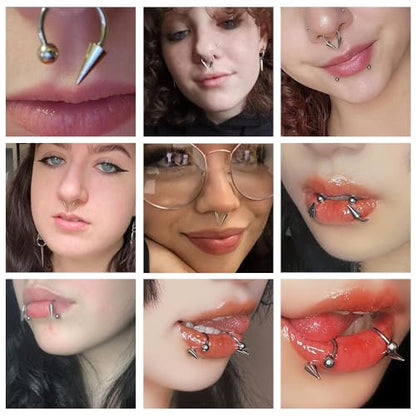 Zolure 16g Lip Rings Horseshoe Labret Jewelry Lip Barbell Ring Spike Snake Bite Piercing Jewelry Tragus Helix Earrings Studs Medusa Piercing for Women Men - color: 16G 8mm #5