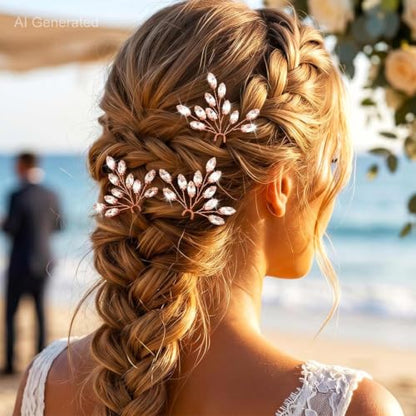 Heread Crystal Bride Wedding Hair Pins Rhinstones Bridal Hair Accessories Head Piece for Women and Girls (Pack of 3) - color: B Rose Gold