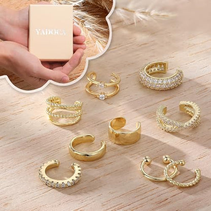 YADOCA 14K Gold Plated Ear Cuffs Non Piercing Earrings for Women Clip On | Trendy Lightweight 14K Gold Plated Ear Clip Fake Earrings Non Pierced Cartilage Ear Cuff Earrings for Women - color: Gold