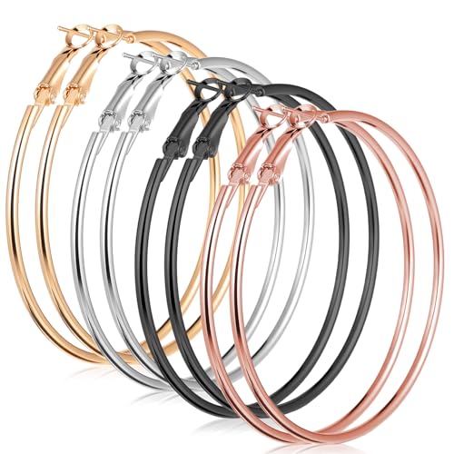 4 Pairs Stainless Steel Big Hoop Earrings for Women Gold Silver Rose Gold Black 2.3 Inch Large Circle Hoop Earrings