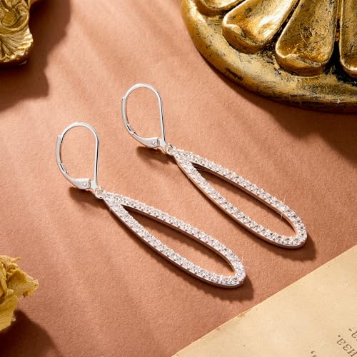 Teardrop Dangle Earrings for Women Cubic Zirconia Drop Leverback Earrings | Hypoallergenic Simulated Sparkly Teardrop Diamond Earrings Prom/Wedding/Evening Earring for Women Elegant Jewelry Gift - color: Silver