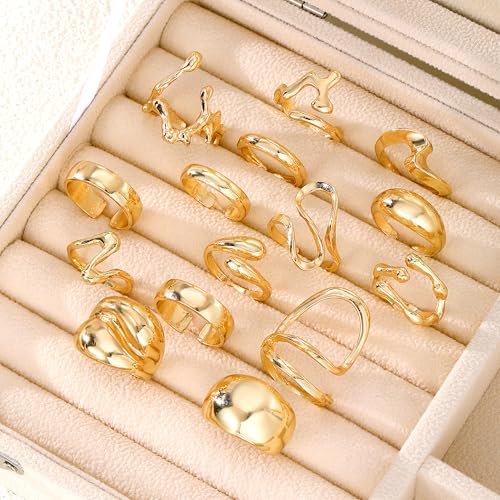 31 Pcs Chunky Gold Rings Fashion Stackable Rings for Women Statement Womens Rings Set Knuckle Band Ring Jewelry Gifts - style: Golden 31 pieces