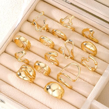31 Pcs Chunky Gold Rings Fashion Stackable Rings for Women Statement Womens Rings Set Knuckle Band Ring Jewelry Gifts - style: Golden 31 pieces