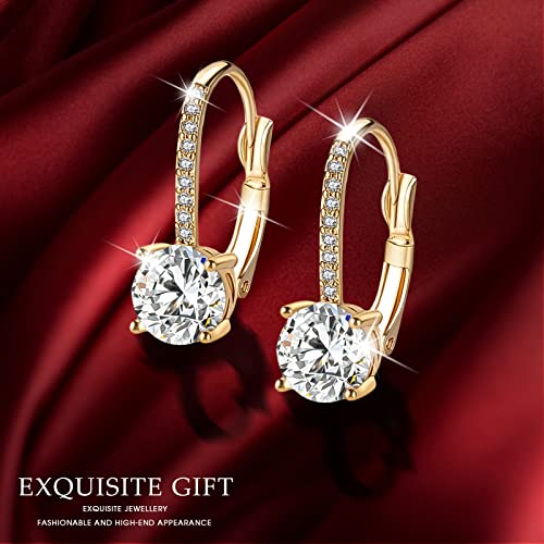 Ladies 1 Carat Diamond Pendant Earrings 18K Gold Plated Cubic Zirconia Hanging Lever Bridal Earrings Girls and Women's Fashion Jewelry - color: 2-Color Set (Gold,Gold)