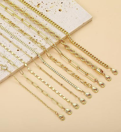 Gold Bracelets Set for Women Trendy, 14K Real Gold Plated Jewelry for Women Dainty Chain Bracelet Stack, Non Tarnish Gold Stackable Bracelets Pack Fashion Accessories Gifts - color: Style3-gold