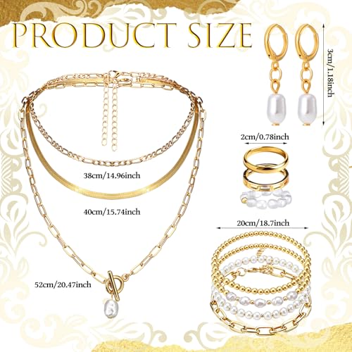 Ecally Bohemian Western Jewelry Turquoise Set Women Country Pendant Long Choker Layered Bracelets Earrings Ring for Women - color: Gold, style: Pearl