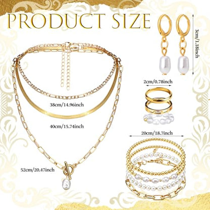 Ecally Bohemian Western Jewelry Turquoise Set Women Country Pendant Long Choker Layered Bracelets Earrings Ring for Women - color: Gold, style: Pearl