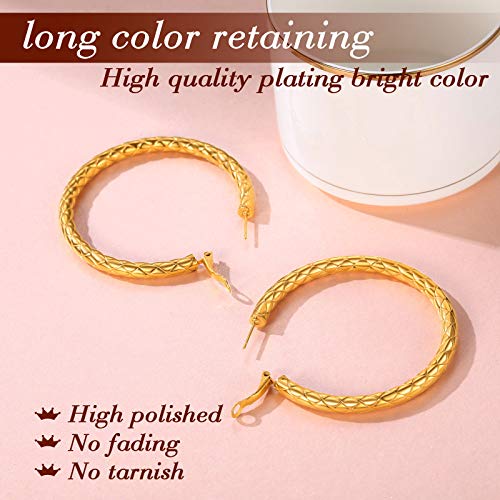 FindChic Chunky Hoop Earrings for Women, Silver/Black/14K Gold Plated Crossover Patterned Hollow Tube Rounded Loop Earrings, 30mm/40mm/60mm/80mm Hoops with Custom Name Options and Gift Box - color: c.Gold, size: 60MM