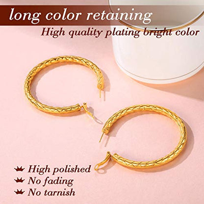 FindChic Chunky Hoop Earrings for Women, Silver/Black/14K Gold Plated Crossover Patterned Hollow Tube Rounded Loop Earrings, 30mm/40mm/60mm/80mm Hoops with Custom Name Options and Gift Box - color: c.Gold, size: 60MM