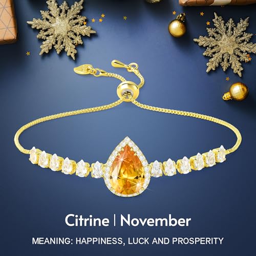 Linawe Crystal Imitation Diamond Rhinestone Charm Bracelets for Women, Gold/Silver/Rose Gold Adjustable Chain Bracelet, Teardrop Birthstone Cubic Zirconia Prom Costume Wedding Jewelry - color: Gold,Nov