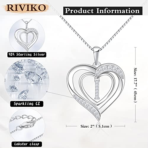 RIVIKO Heart Initial Necklace for Women, 925 Sterling Silver Letter Pendant,Personalized Charm Alphabet Jewelry Valentines Mother's Day Anniversary Christmas Birthday Gifts for Women Her Mom Wife - color: Letter-I