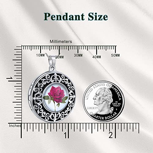 Farfume Personalized Photo Necklace for Women/Men, Memorial Jewelry Gifts | Holds 2 Pictures Pendant, Custom Engraved Text, Beautiful Locket for Girls, Durable Stainless Steel, Mothers Day Gifts - color: A-4 Rose locket necklace