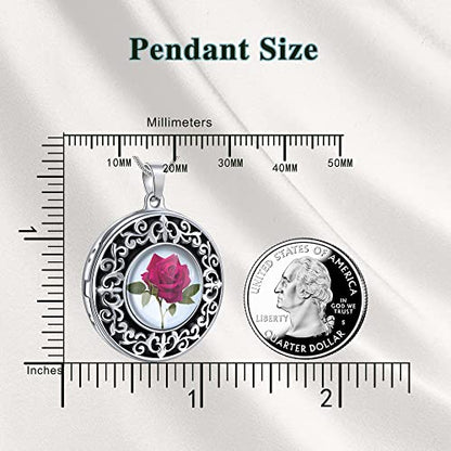 Farfume Personalized Photo Necklace for Women/Men, Memorial Jewelry Gifts | Holds 2 Pictures Pendant, Custom Engraved Text, Beautiful Locket for Girls, Durable Stainless Steel, Mothers Day Gifts - color: A-4 Rose locket necklace