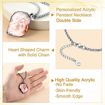 Custom4U Personalized Photo Necklace - Custom Heart/Oval/Round Charm Necklaces with Picture + Chain Adjustable - Stainless Steel/Acrylic Pendant Memorial Jewelry Christmas Gifts for Women - color: F-Leaf Shaped