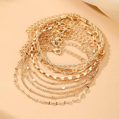 IFKM Gold Bracelets for Women, 14K Gold Plated Dainty Link Chain Bracelet set, Trendy Stackable Layered Bracelets jewelry Gifts - style: 8pcs Chain twist box