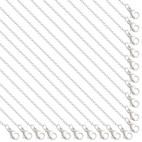 20 Pack Silver Plated Cable Necklace Chain Bulk for Jewelry Making | 18" Thin 1.8x2mm Flat Oval Adjustable Necklaces Chains with Extender Lobster Clasps for Women - color: Silver, size: 18 Inch