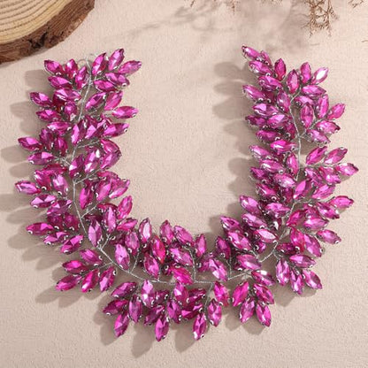 Missgrace Women Silver Green Black Red Blue Handmade Full Crystal Rhinestone Large Headband Hair Vine Shinny Headpiece Bridal Wedding Hair Accessories for Women (Rose Red) - color: Rose Red