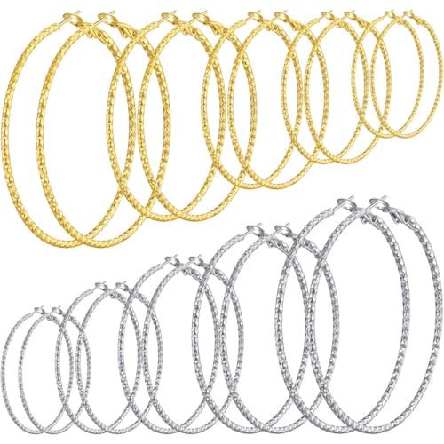 4/10 Pairs Stainless Steel Gold Silver Plated Hoop Earrings Hypoallergenic Dainty Big Small Hoops Earrings Set for Women - color: 10 Pairs Silver/Gold Plated Filigree Hoop Earrings Set