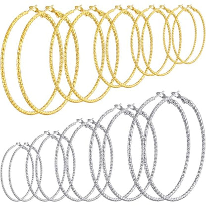 4/10 Pairs Stainless Steel Gold Silver Plated Hoop Earrings Hypoallergenic Dainty Big Small Hoops Earrings Set for Women - color: 10 Pairs Silver/Gold Plated Filigree Hoop Earrings Set
