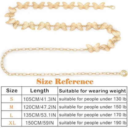 Waist Chain Belts Women Girls Metal Belly Link | Adjustable Waist Belt for Jeans and Dress - color: Gold Butterfly, size: M: 47.2 in