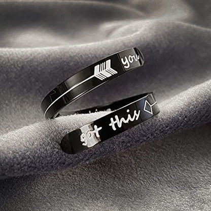 Opening Black Keep Going ring Stainless Steel Adjustable Never give up Jewelry Inspirational Opening Stacking Cute Hiphop Band - style: You F Got this