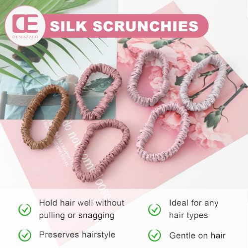 6Pcs Silk Hair Ties 100% Pure Mulberry Silk Scrunchies for Women Girls | No Hair Crease, Anti Frizz, Gentle Hold, No Damage, Color 13 - color: Color 13