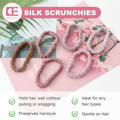 6Pcs Silk Hair Ties 100% Pure Mulberry Silk Scrunchies for Women Girls | No Hair Crease, Anti Frizz, Gentle Hold, No Damage, Color 13 - color: Color 13