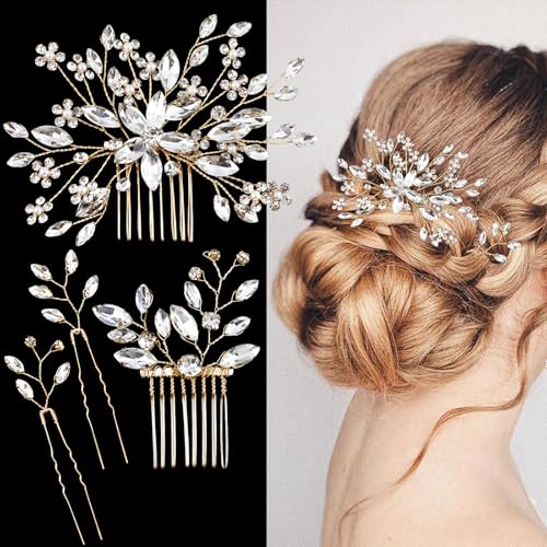 4 Pcs Bridal Crystal Hair Pins, Wedding Hair Comb Accessories with Rhinestone Bridal Headpiece Jewelry for Brides Bridesmaids Women Girls Updo (Crystal) - color: Crysral