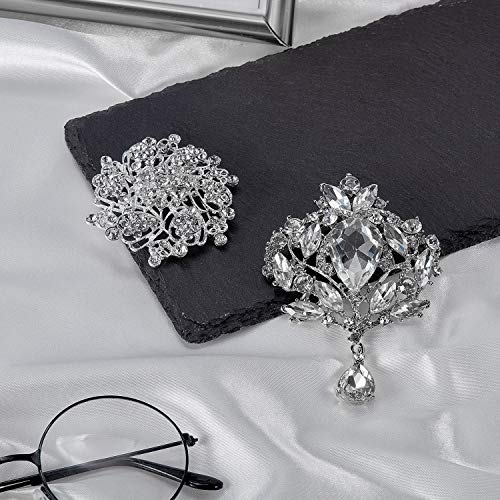 Geyoga 4 Pcs Rhinestone Brooches for Women Silver Diamond Pins Vintage Jewelry for Banquet Wedding Bridal Shower Gift